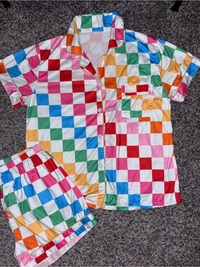 RAINBOW CHECKERPRINT PAJAMA SET